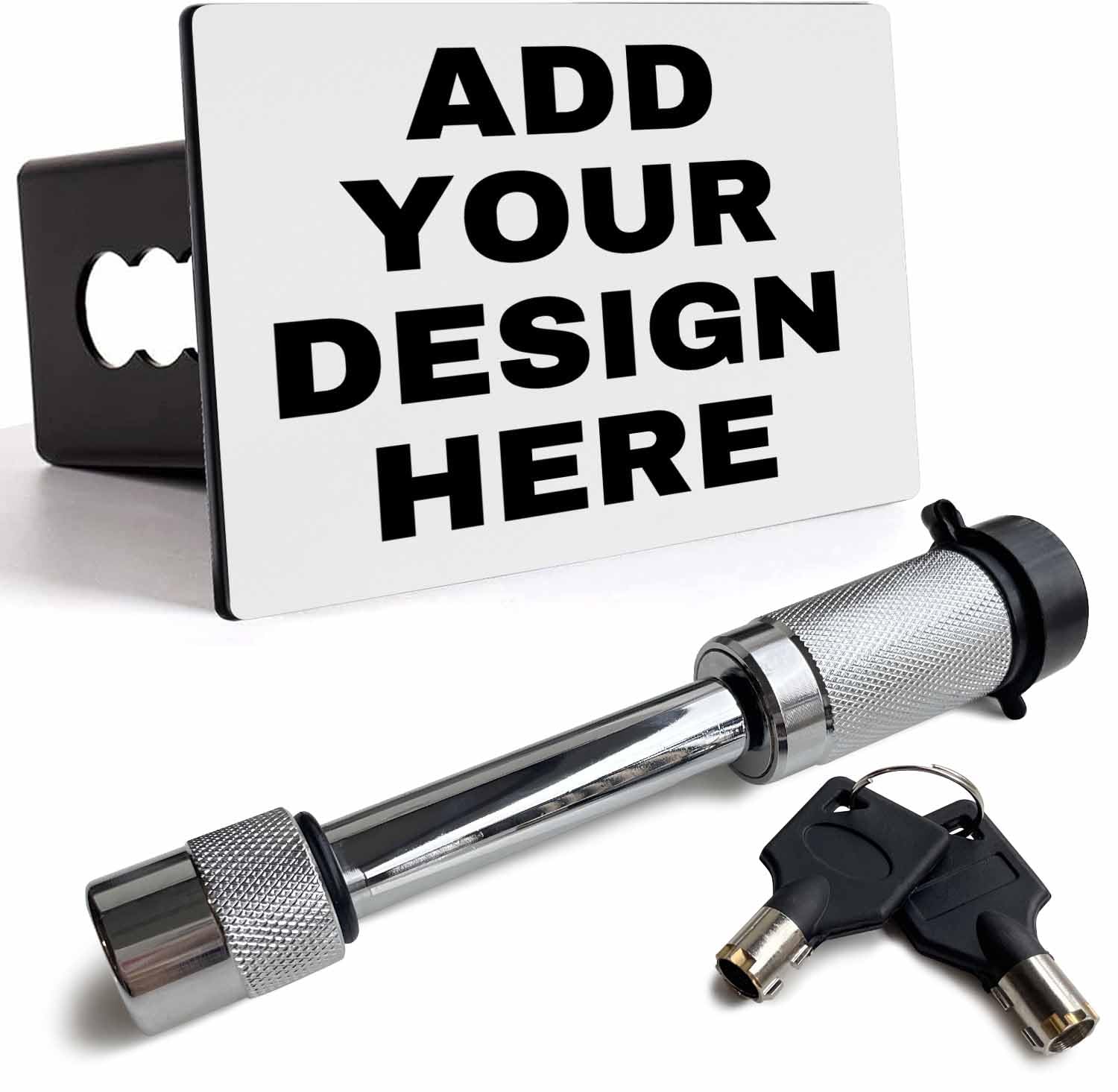 Custom Personalised Tow Hitch Cover with Image/Photo and Text, Metal Trailer Hitch Cover for 2 Inch Receivers,Ideal for Truck Accessories with 5/8 Inch Pin Diameter Trailer Hitch Lock, Silver