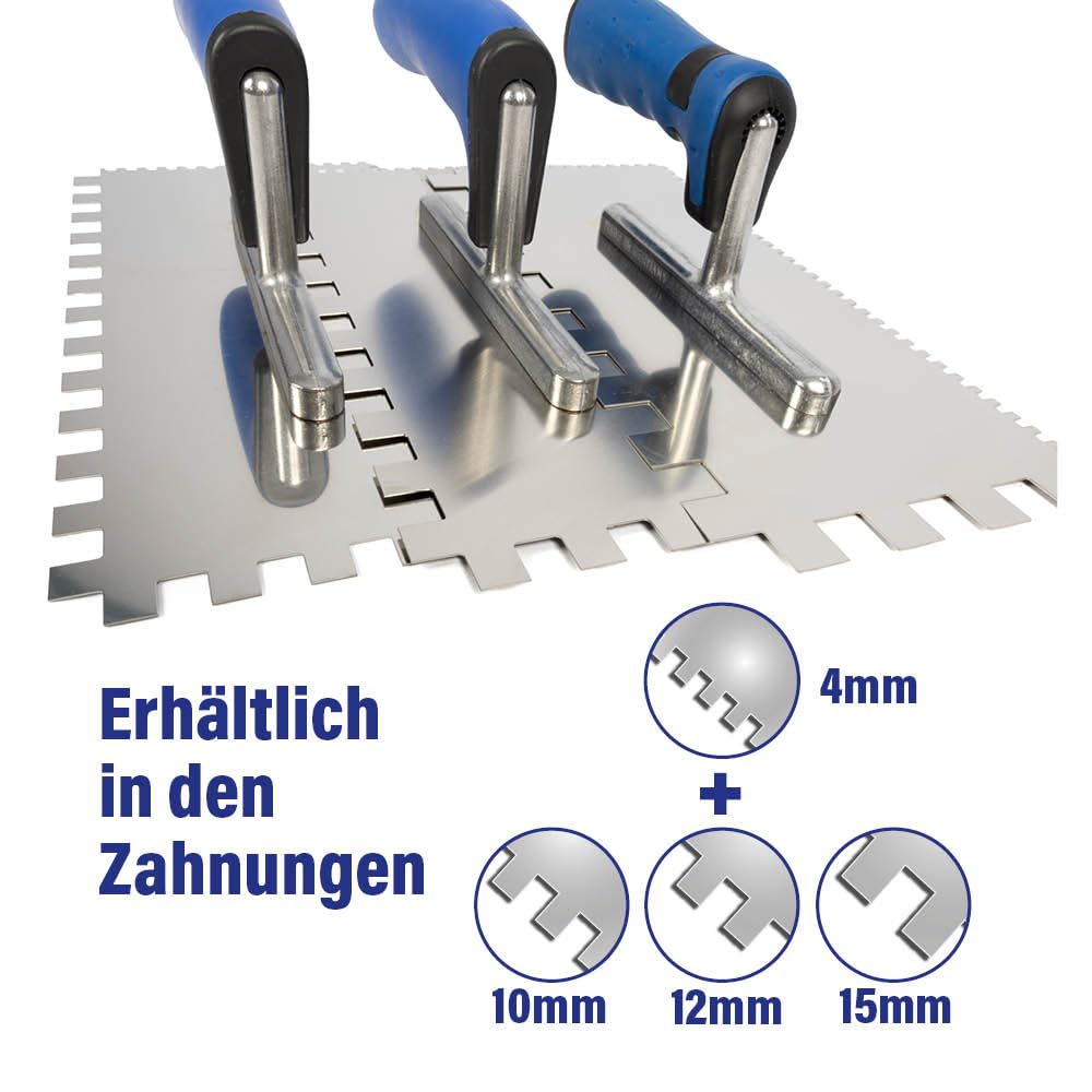 Karl Dahm Buttering-Floating Kelle, blau I Fliesen-Kelle mit 4 mm & 10 Zahnung I Glättkelle mit Softgriff I Leichtes Fliesen-Legen mit professionellem Fliesen-Werkzeug – 11563