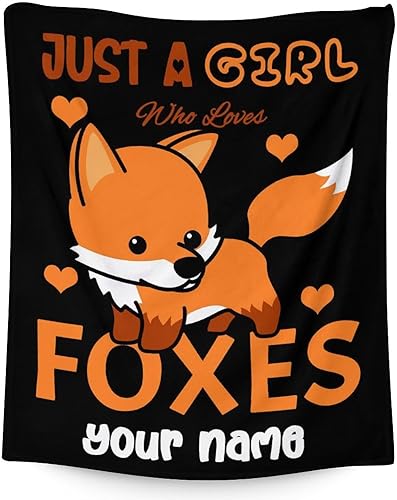Miniatura 56 de Manta de zorro personalizada con nombre para niñas y niños, suave, mullida y acogedora, manta tamaño regazo de 30 x 40 pulgadas, para sofá, oficina