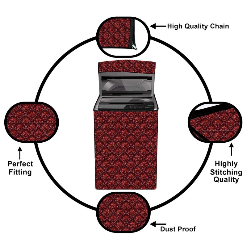 Image of Fully Automatic Top Load Washing Machine Cover Suitable For Samsung, Lg, Godrej, Whirlpool 6.5Kg, 7Kg, 7.5Kg, 8Kg, 9Kg, 10Kg, 11Kg ( 58Dx60Wx94H ), Waterproof Cover, Lal Gulab.