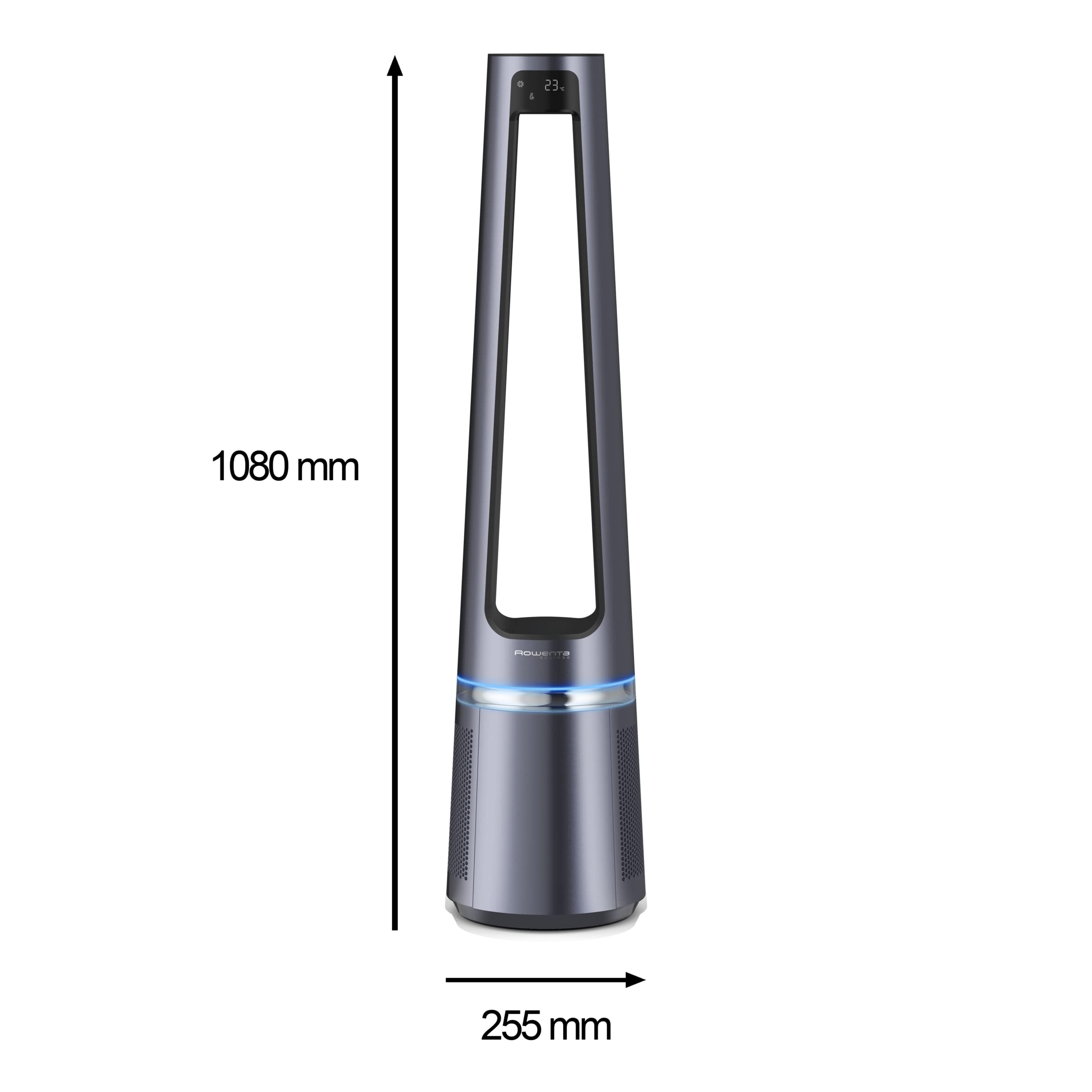 Rowenta Eclipse QU5030, 2in1 Purifica e rinfresca, purificatore d'aria, elevata efficacia di filtrazione, ultra silenzioso, oscillazione a 12 velocità, programmabile, raggio d'azione 8 m, Argento