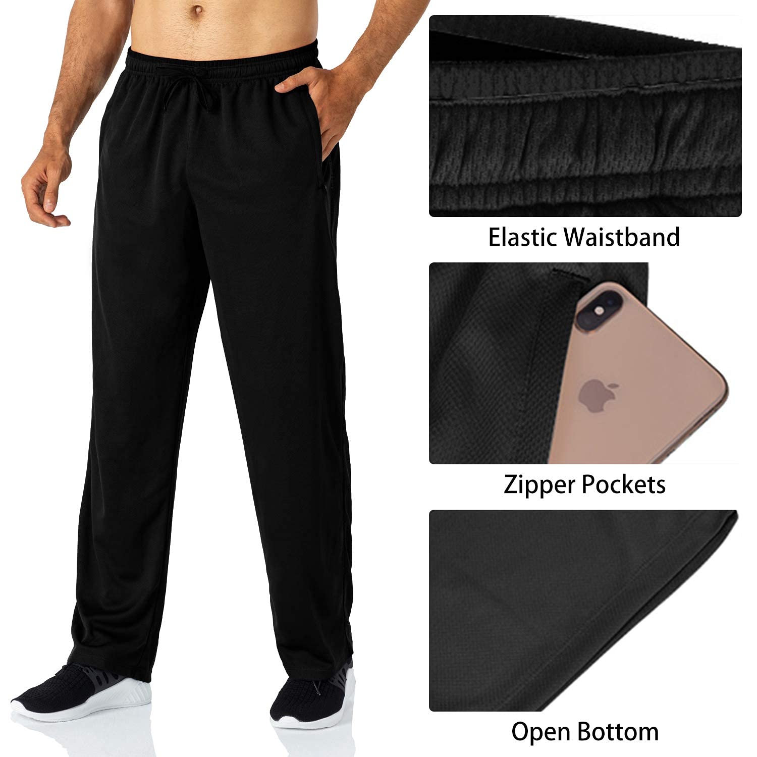 Butrends Pantalon de Jogging pour Homme Pantalon de Course léger avec Poches zippées Pantalon de Sport Taille élastique Pantalon de survêtement à Fond Ouvert