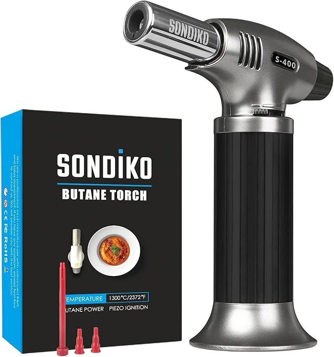 Sondiko Butane Torch, Refillable Kitchen Torch Lighter, Fit All Butane