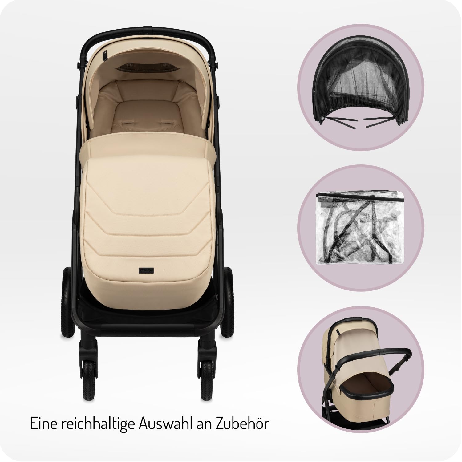 MoMi GISELLE Kombi-Kinderwagen 2 in 1 mit Buggy-Funktion, 5-Punkt-Sicherheitsgurt, ab dem 1. Lebenstag, bis 22 kg Körpergewicht (Buggy), Einkaufskorb, Matratze, Regenschutz und Wickeltasche