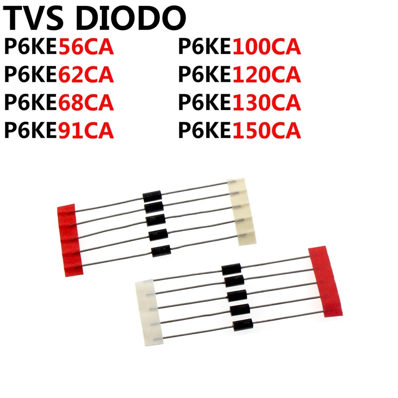 Diody TV P6KE56CA P6KE62CA P6KE68CA P6KE91CA P6KE100CA P6KE120CA P6KE130CA P6KE150CA 100 sztuk