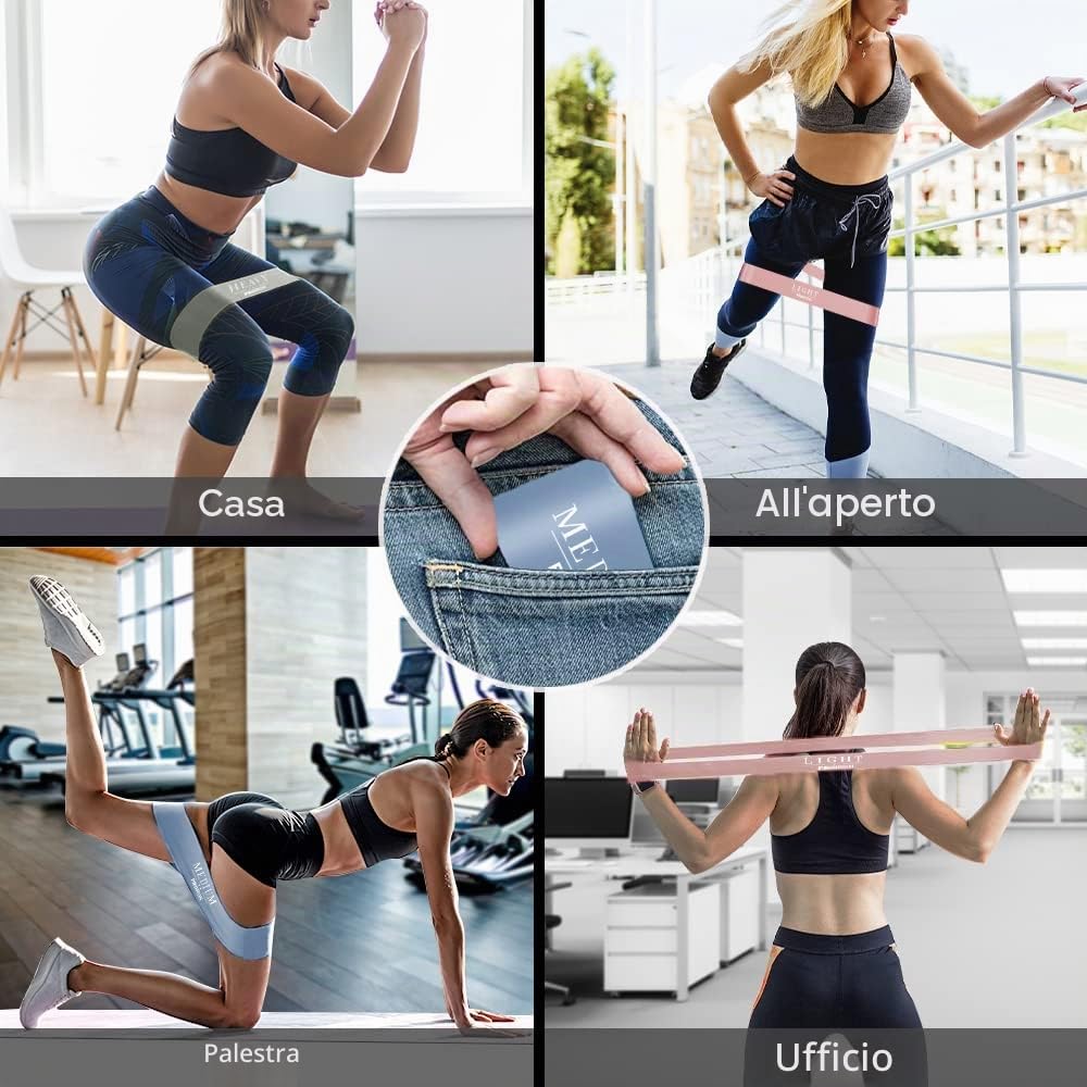 PROIRON Bande Elastiche Fitness con Griglia Antiscivolo, Elastici Palestra Fitness, Fasce Elastiche per Yoga, Pilates, Squats, Stretching, Allenamento di Forza