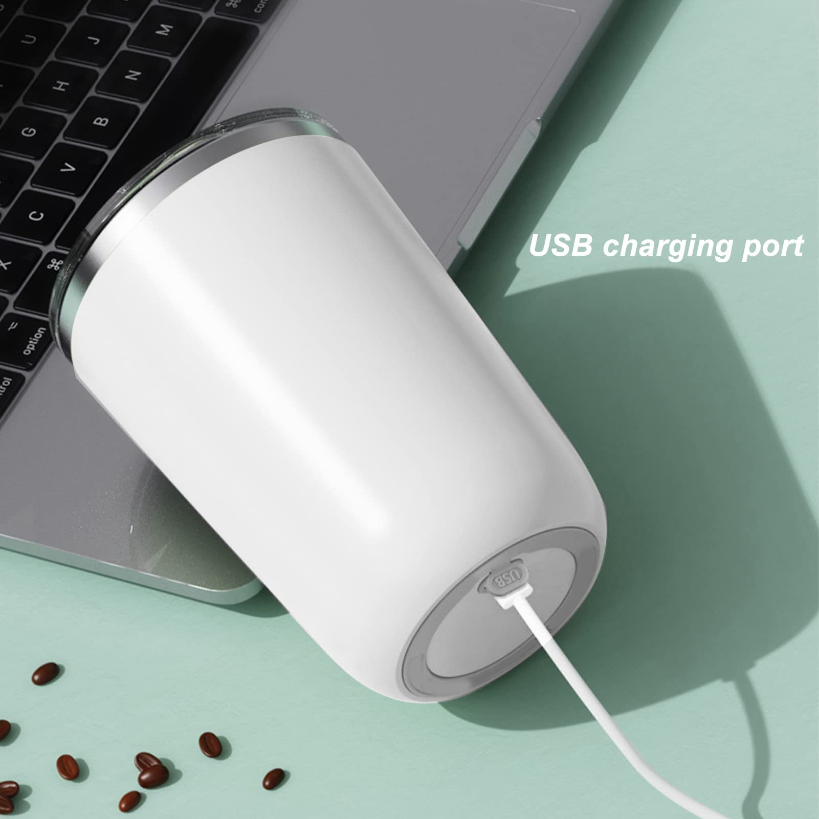 Kuuleyn Self Stirring Mug, Coffee Mug Electric Mixing Cup, Self Stirring Mug High Speed Low Noise Stainless Steel Automatic Mixing Cup 350ml White