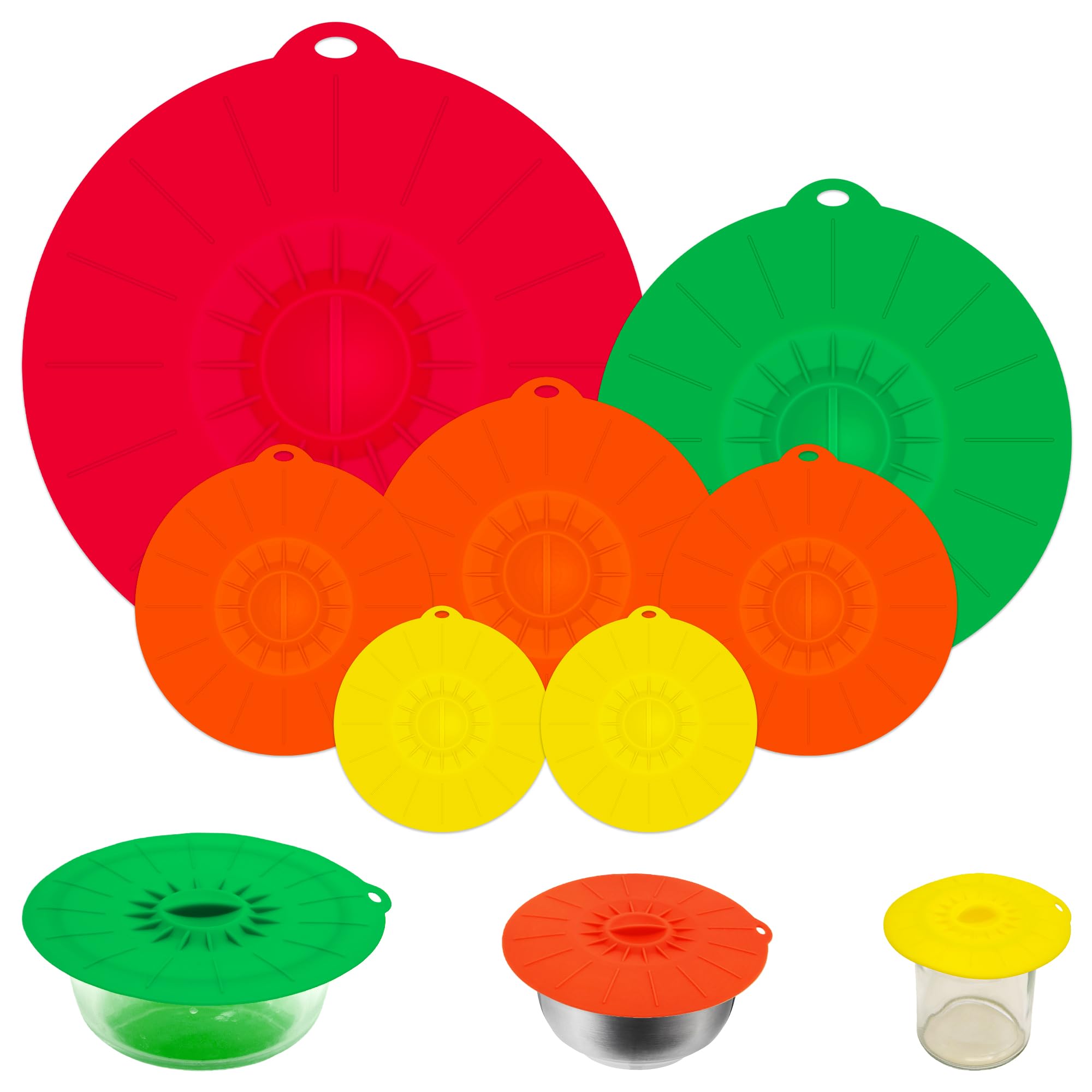 7 Pack Silicone Lids,Silicone Pot Lids,Silicone Lids for Pans,5 Sizes Reusable Heat Resistant Food Storage Covers fits Bowls, Plates, Fridge