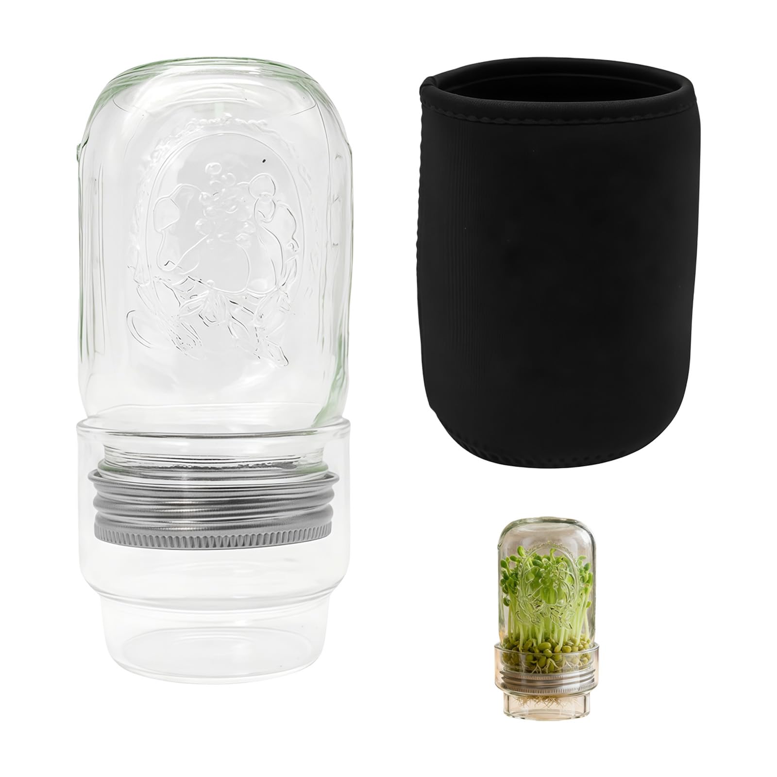 Kaeltsyn Clear Wide Mouth Glass Sprouter Container Set with Lid for Fast Seedling Germination Vegetable Cultivation Accessories Glass Sprouting Jar