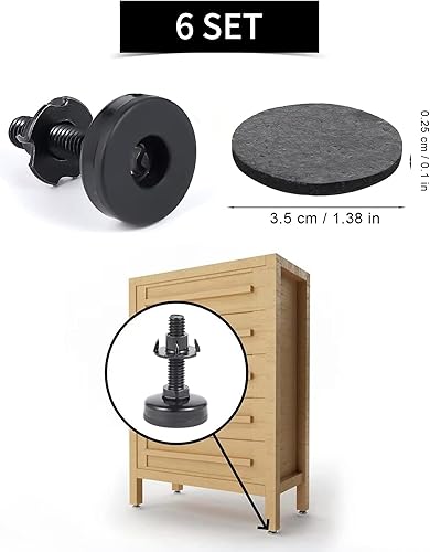 Miniatura 5 de Juego de 6 pies niveladores ajustables para muebles, patas niveladoras resistentes, patas de gabinete, ajuste de altura para muebles con tuerca en