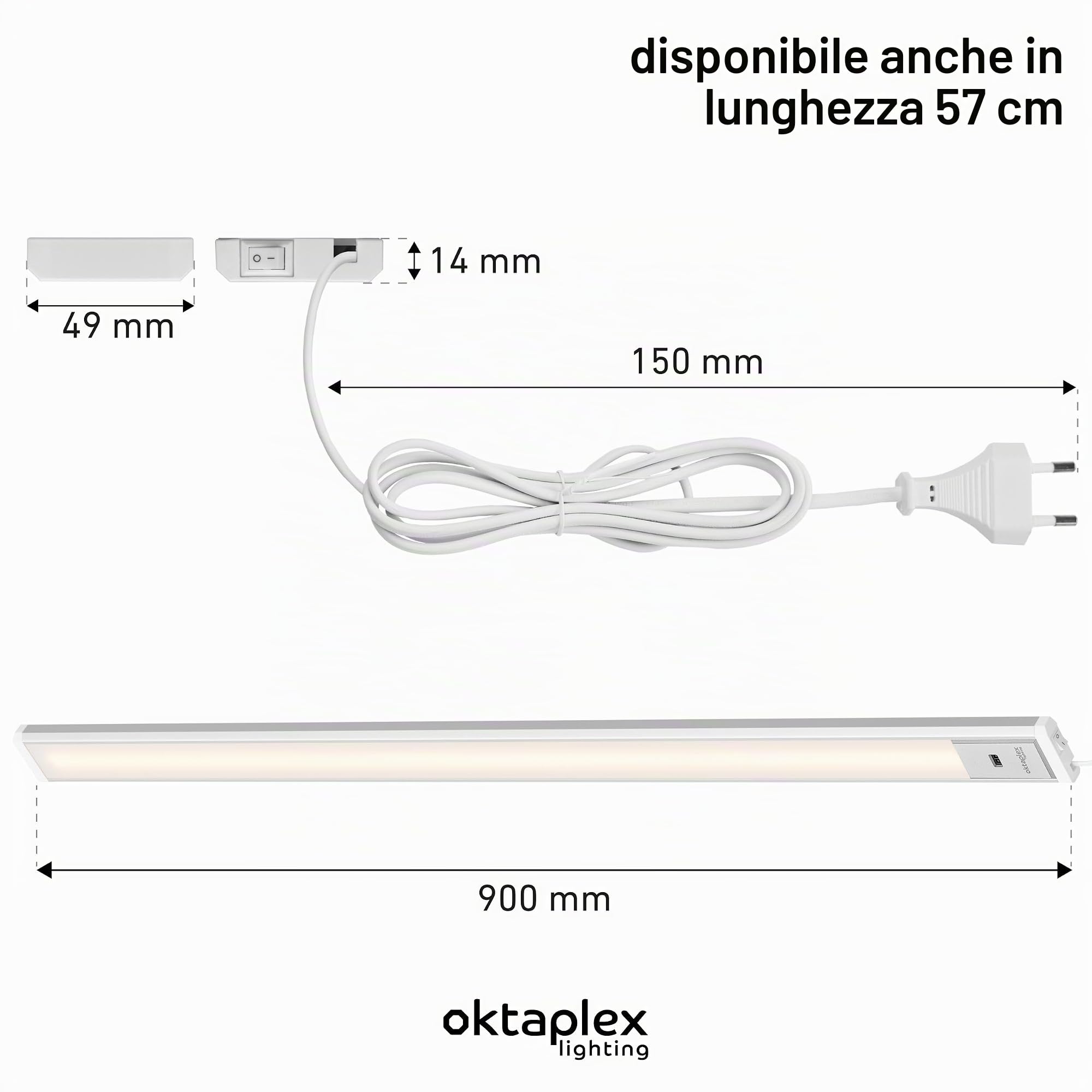 Oktaplex Riva illuminazione LED sottopensile con sensore 90 cm | 760 lm e 9,9 W, 4000 K bianco neutro su 230 V, dimmerabile con sensore gestuale e corpo in alluminio argento ultrapiatto