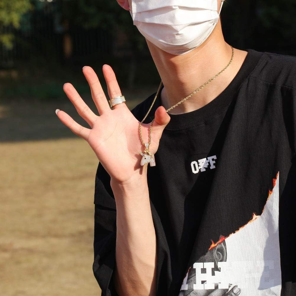 Iced Out Cartoon Gold Silver Color Copper Pendant Hip Hop Necklace 18K Gold Plated Bling CZ Micropave Simulated Diamond for Men Women Charm Jewelry with Stainless Steel Rope Chain