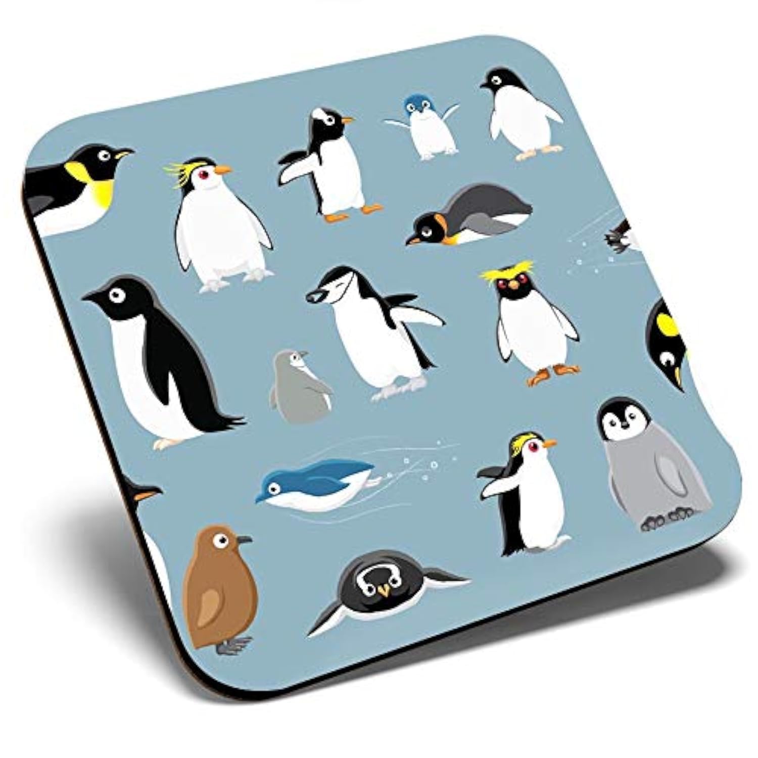 Great Single Coaster Square - Cartoon Penguin Mixture Kids Pattern |Glossy Quality Coasters | Tabletop Protection for Any Table Type #44533