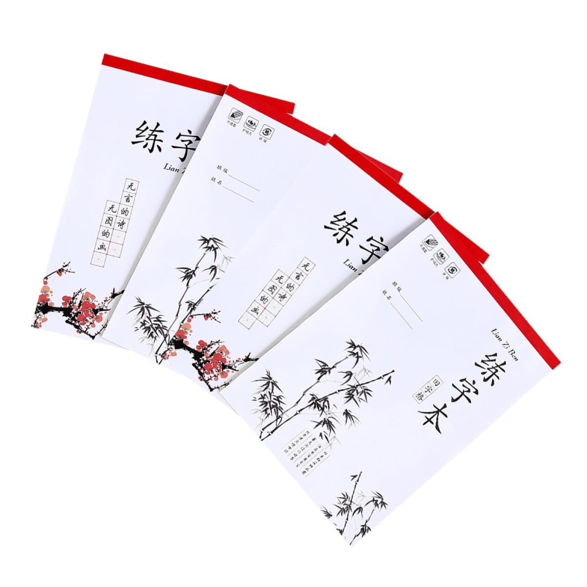 Cuaderno de Práctica de Caligrafía Papel de Escritura Tian Zi, 4 Unidades, Tamaño Pequeño, Papel Opaco Anti-tinta para Mejorar la Escritura de Caracteres Chinos Varios estilos