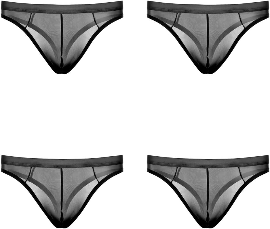 ADORNEVE Men 4 Pack Briefs Thong Sexy Sheer See-Through Underwear Brief