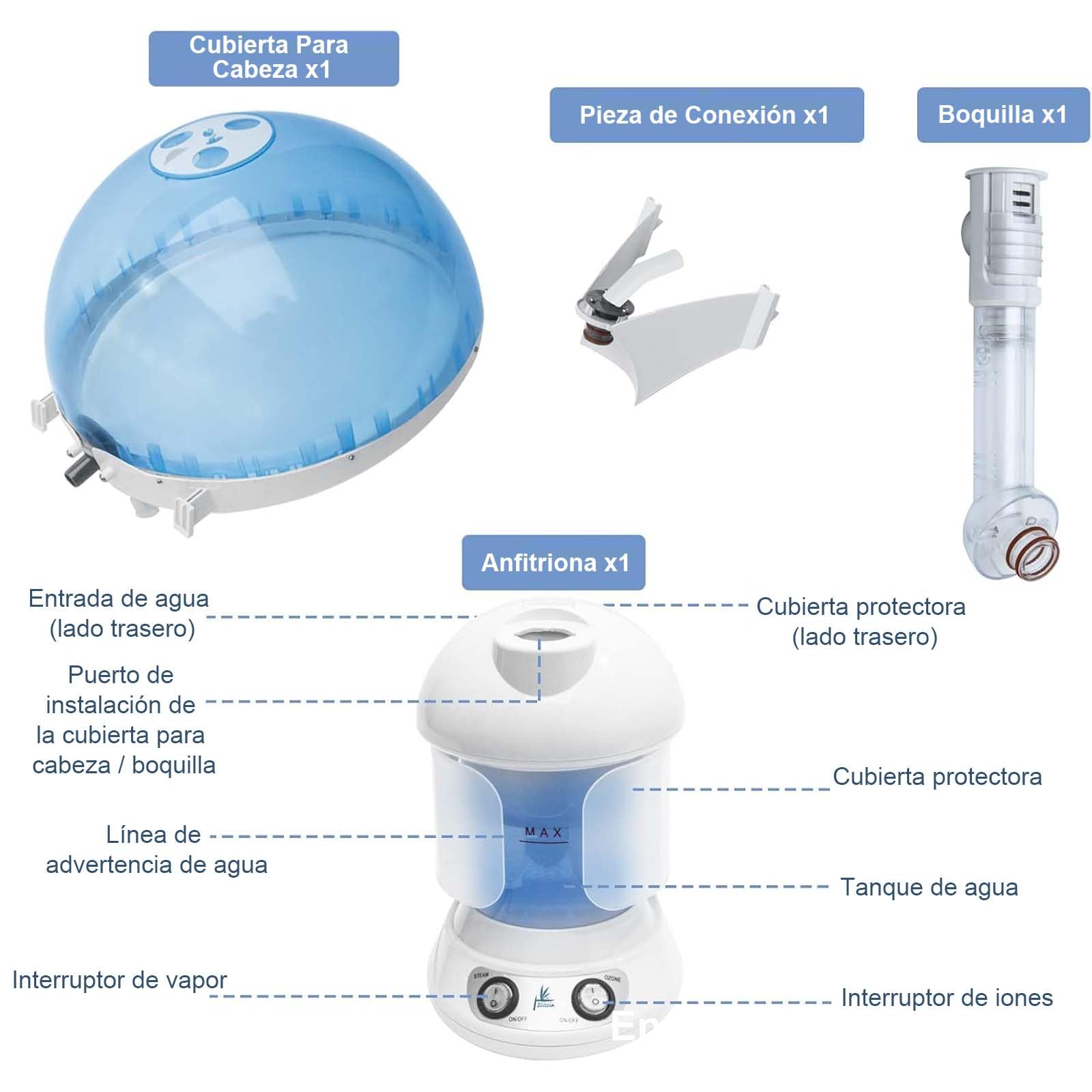 Hair Care ETKD2328a - Vaporizador facial y para el cabello 2 en 1 de ozono iónico, instrumento de belleza
