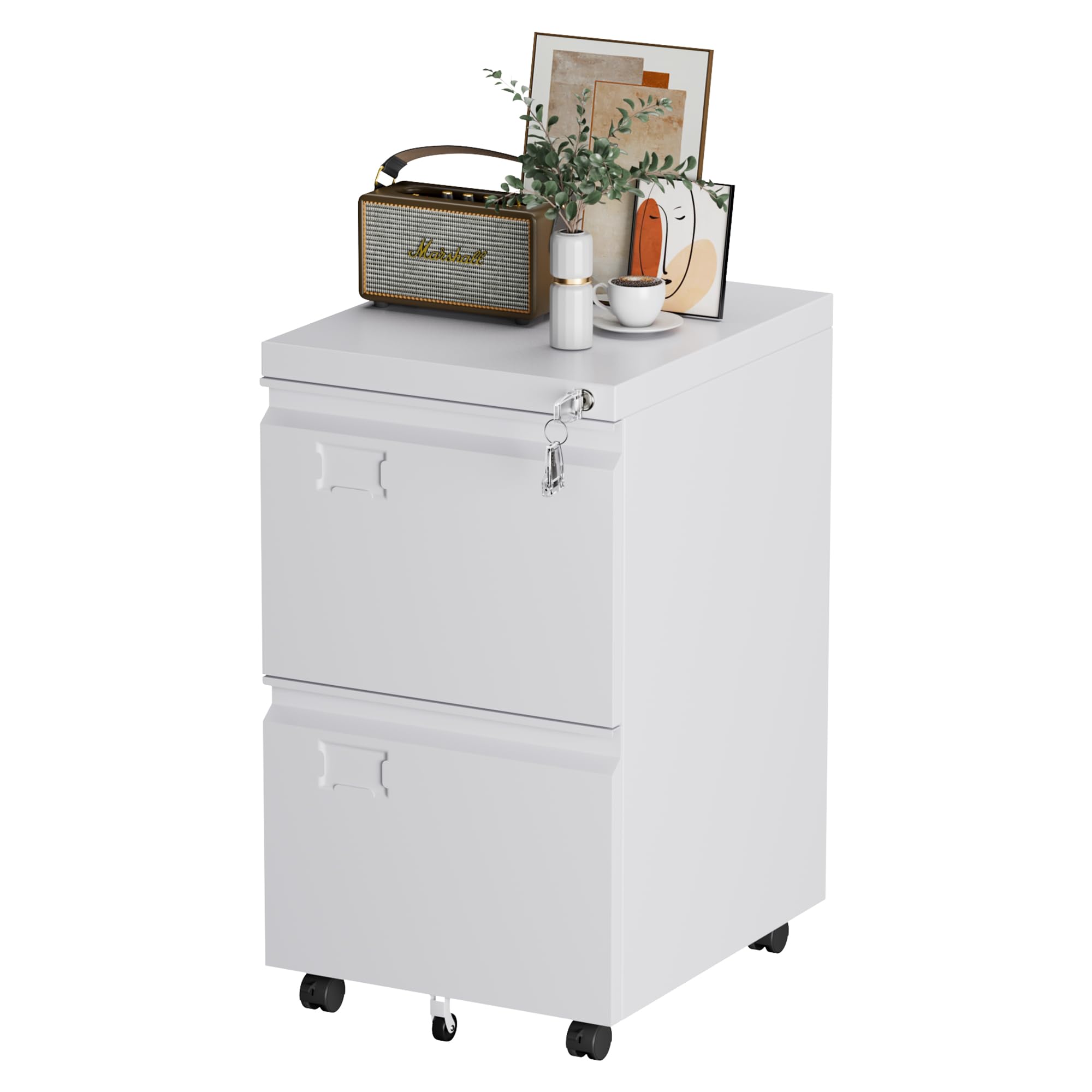GangMei 2 Drawer Metal File Cabinet with Lock and Wheels