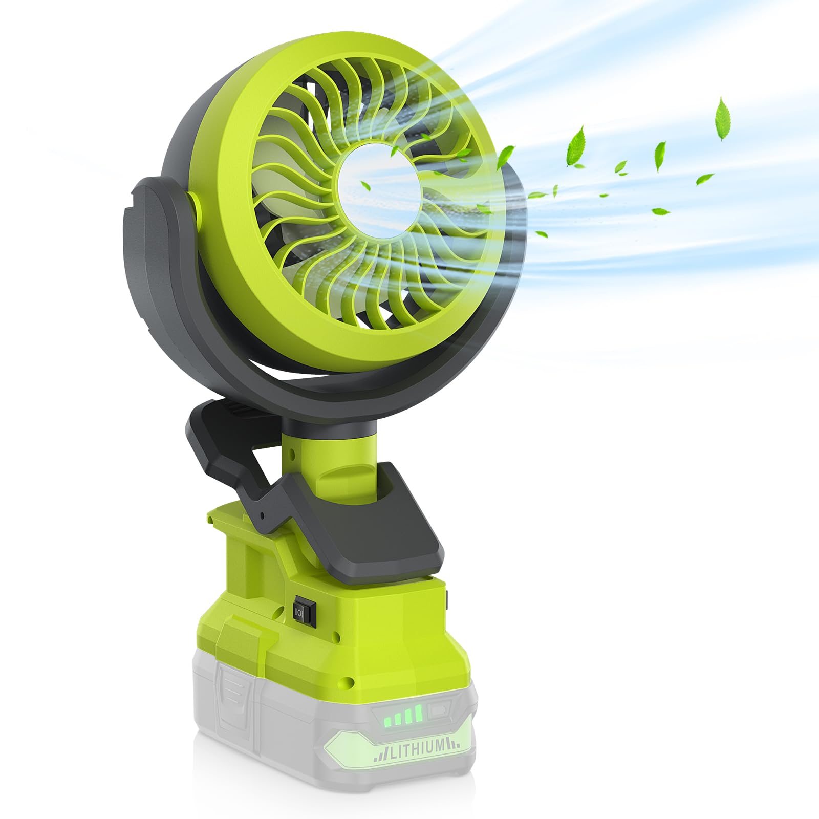 GGiking Clip on Fan Cordless for Ryobi 18V Battery Outdoor Jobsite Fan with LED lampe Camping Workshop Construction Site Tent (No Battery)