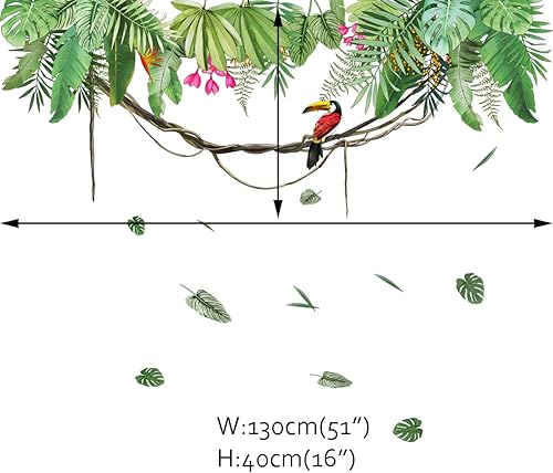 Miniatura 4 de Runtoo Calcomanías de arte de pared de hojas de palma, hojas de plantas verdes de selva, calcomanías de pared para sala de estar, dormitorio,