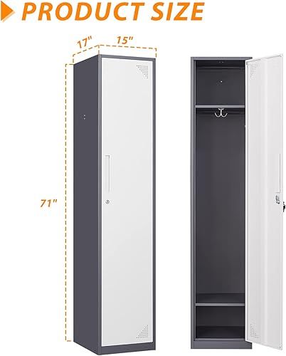 Miniatura 3 de Armario de metal para el hogar, vestidor, armarios de almacenamiento de acero de 71 pulgadas para empleados, armario con cerradura con 1 puerta