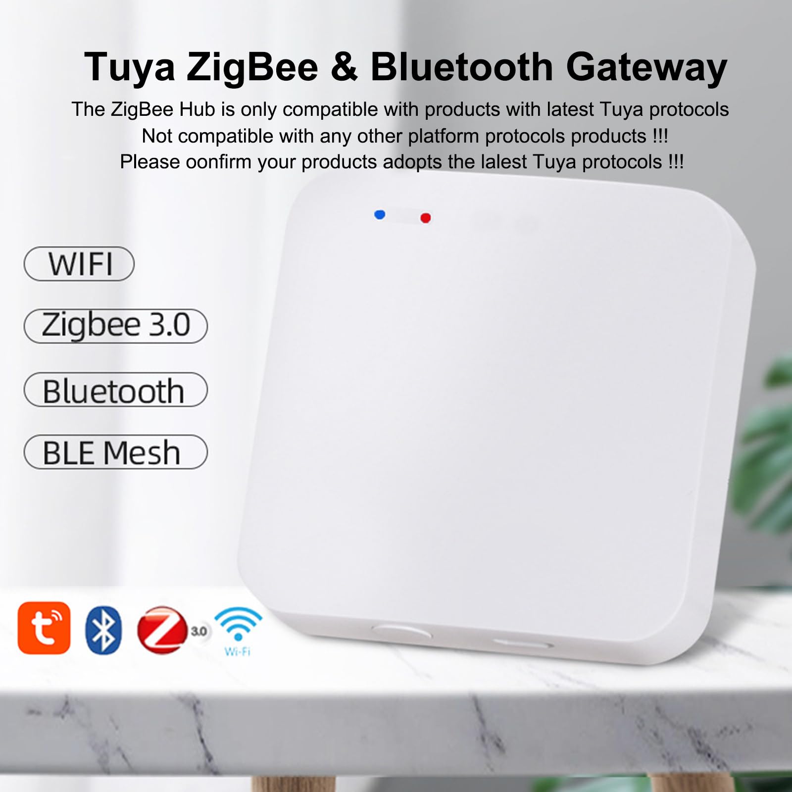 Pasarela ZigBee y Hub Bluetooth, 2 en 1 Pasarela ZigBee Inalámbrica con Control Remoto por App, Puente WiFi Bluetooth para Control de Automatización del Hogar, Pasarela Tuya Compatible con Alexa