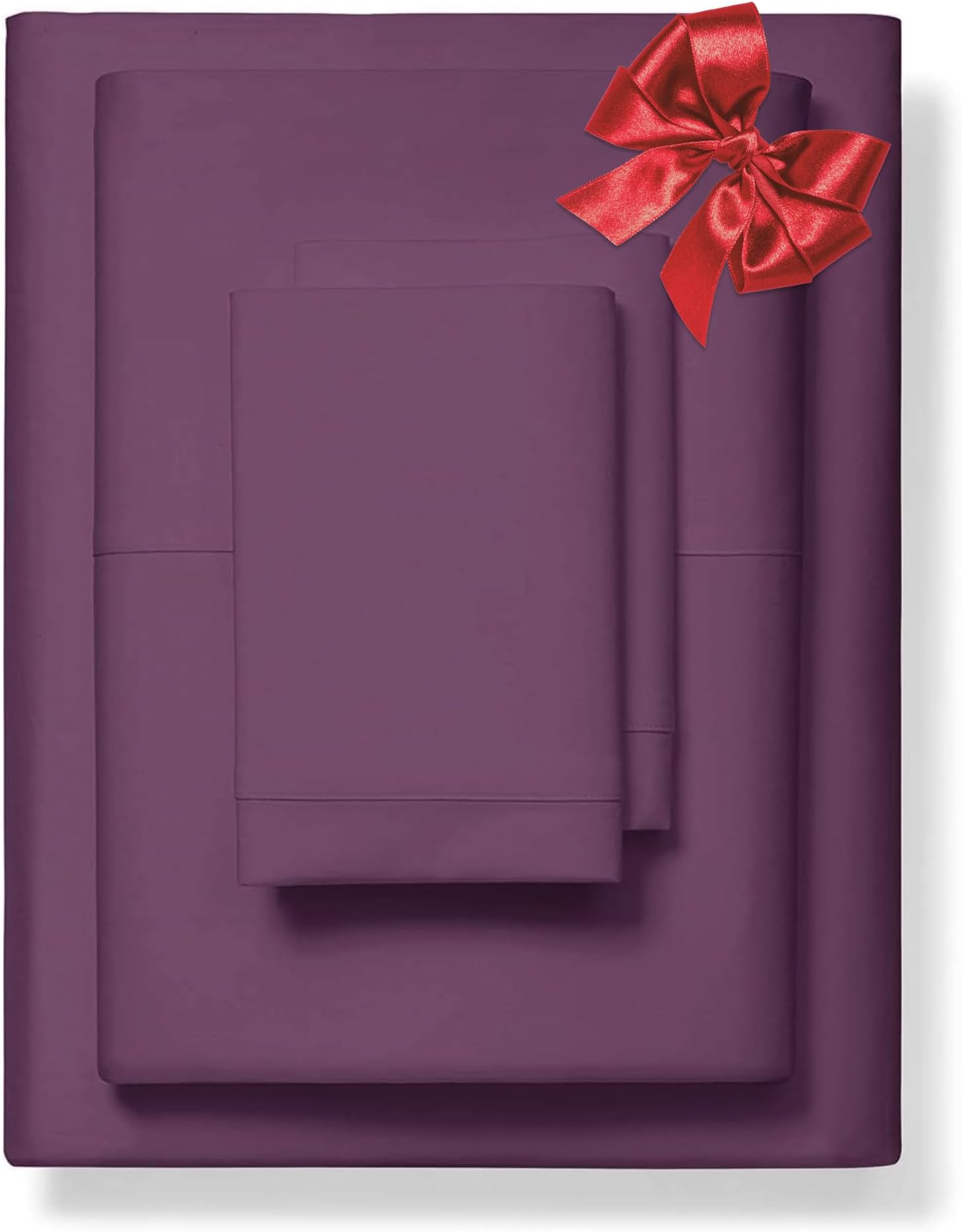 1000-Thread-Count 100% Pure Cotton Bed Sheets -3 Pc Twin Size Plum Sheet Set, Single Ply Long Staple Combed Cotton Yarns, Best Luxury Sateen Weave, Fits Mattress Upto 17'' Deep Pocket