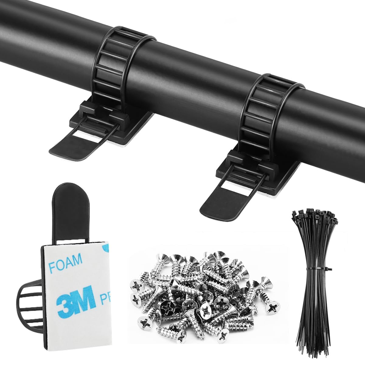 Correas de cable adhesivas, pinzas de nailon ajustables para sujetar cables con cinta adhesiva fuerte, tornillo extra y agujero para una fijación sólida de cables