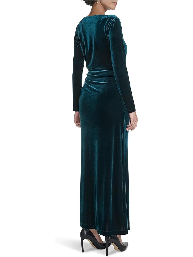 Green Calvin Klein Velvet Long Sleeve Maxi