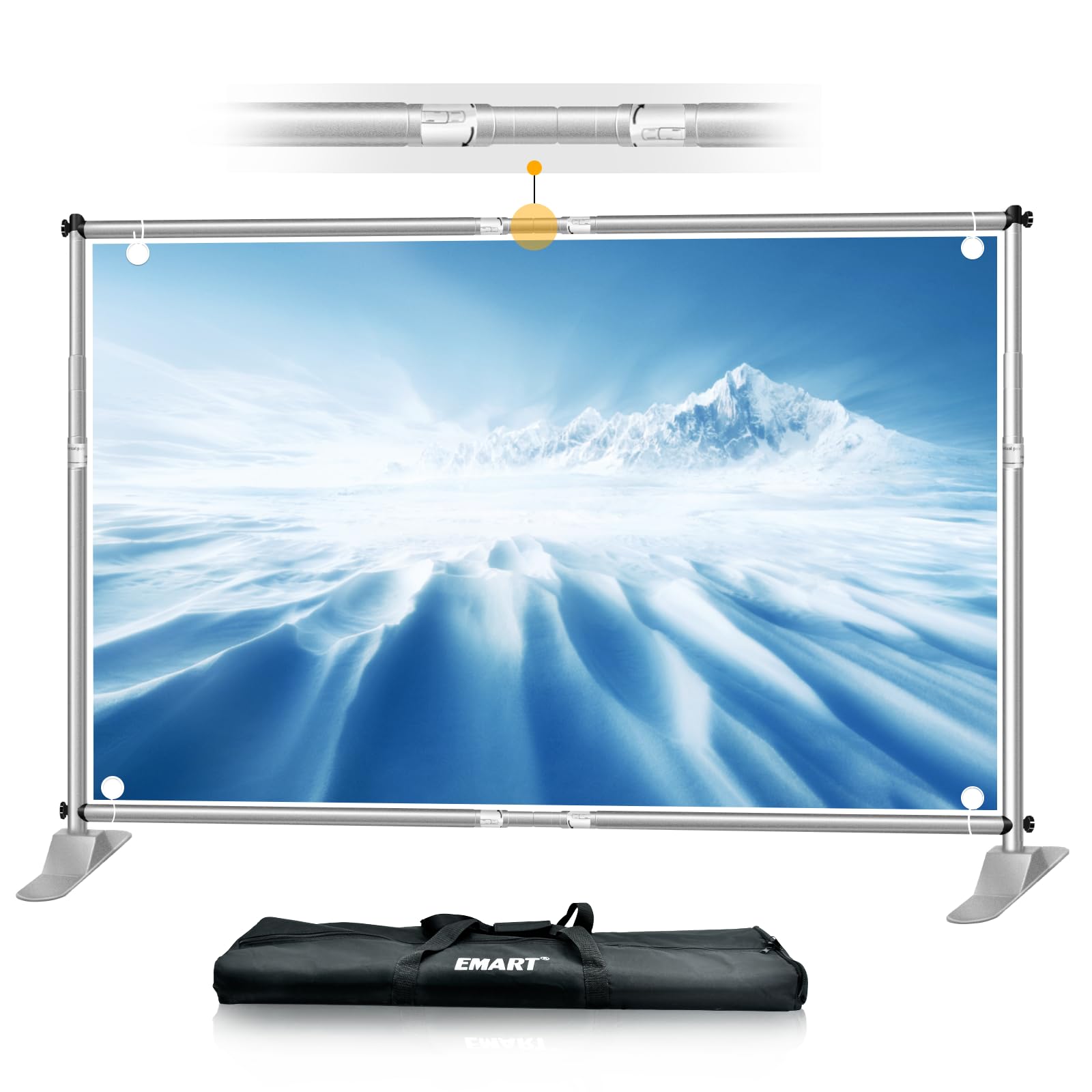 EMART 背景スタンド 背景バナースタンド シルバー 240X300cm 撮影スタンド 伸縮式 幅、高さ調節可能 合金製 高耐久 背景布/グリーンバックスタンド簡単組立 展示会、トレードショー、 パーティー装飾などに適用 写真撮影、生放送、 グリーンバック、背景紙、クロマキー合成などに大活躍 専用収納袋*1付き
