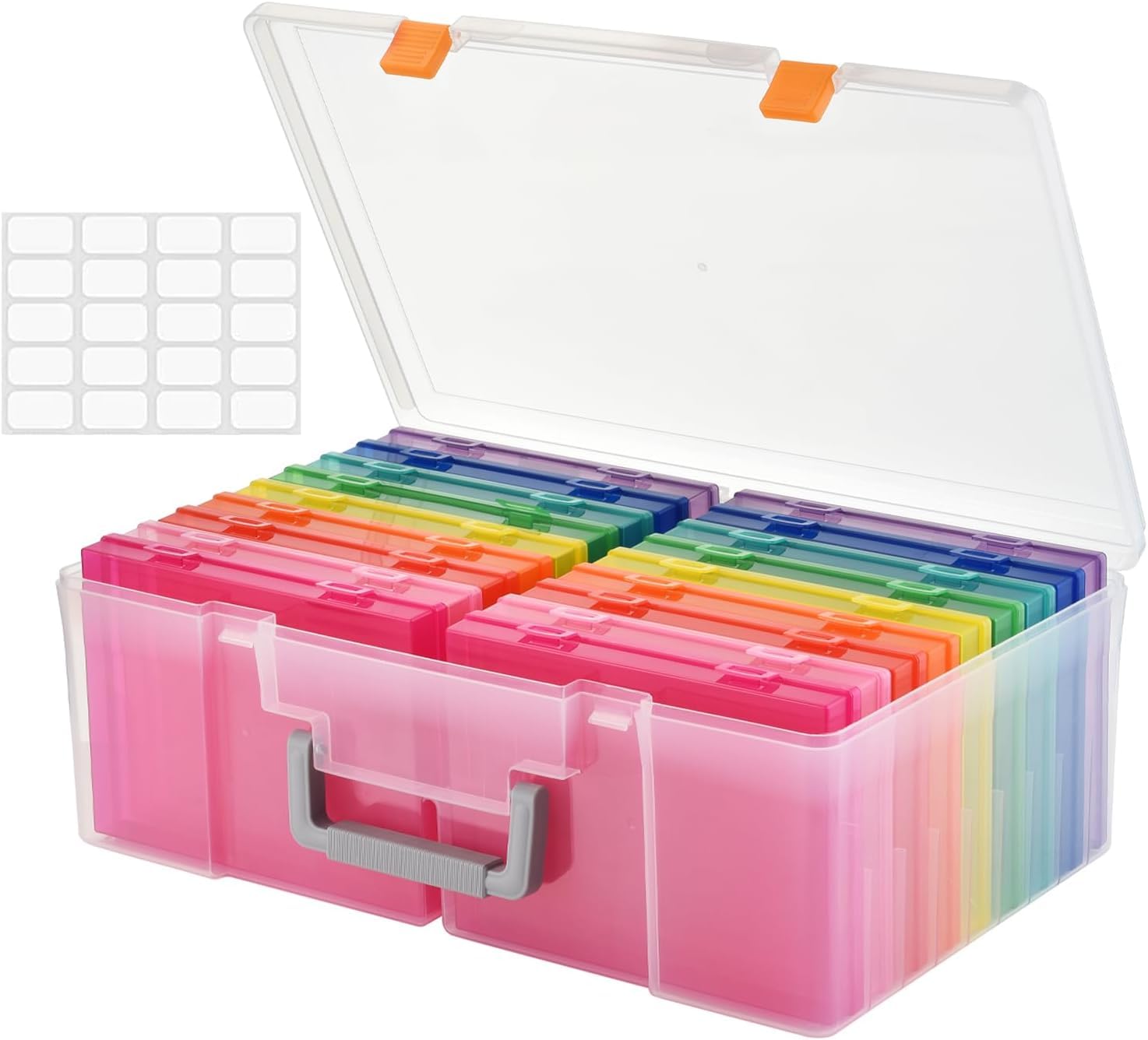 VITEVER Fotoaufbewahrungsbox 5x7, 18 Innenfächer, extra großer Organizer, Aufbewahrungsbox für Fotos, Kunststoff-Aufbewahrungsbox für Aufkleber, Stempel, Samen (Color)