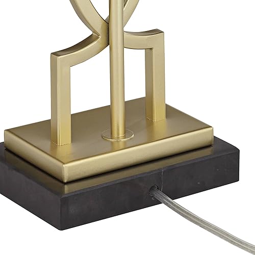 Miniatura 7 de 360 Lighting Evan - Juego de 2 lámparas de mesa modernas de 28 1/4 pulgadas de alto, marco geométrico de metal dorado, pantalla rectangular curvada