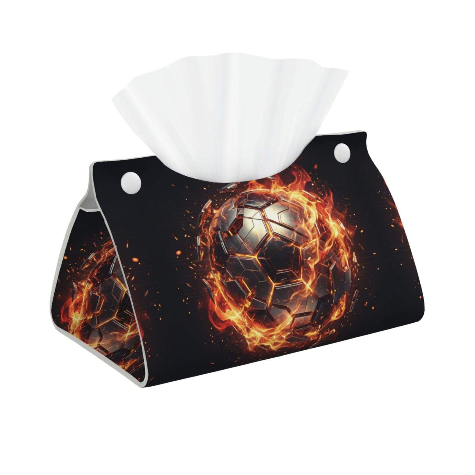 Mech Flame Soccer Rectangular Leather Tissue Box Cover, Folding Facial Tissue Holder Dispenser for Car