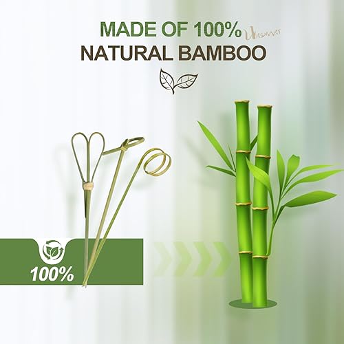 Miniatura 3 de URSMART 300 palillos de cóctel de bambú, palillos de dientes para aperitivos de 4.7 pulgadas, brochetas de bambú hechas a mano con lazo, nudo y