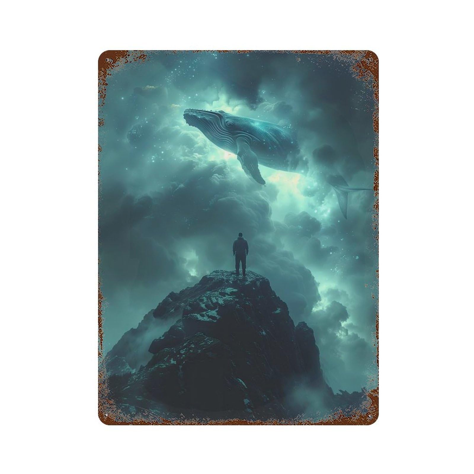 Cosmic Whale Fantasy 15.7"x11.8" Rustic Tin Plaque, Novelty Wall Decor for Living Room, Hallway And Home Decor