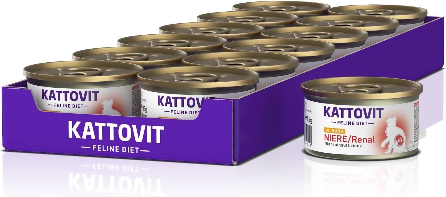 Kattovit - Kidney/Renal Wet Food for Cats | Cat Wet Food to Support Kidney Function for Adult Cats Diet Food as Complete Food in Tin | 12 x 85g Chicken