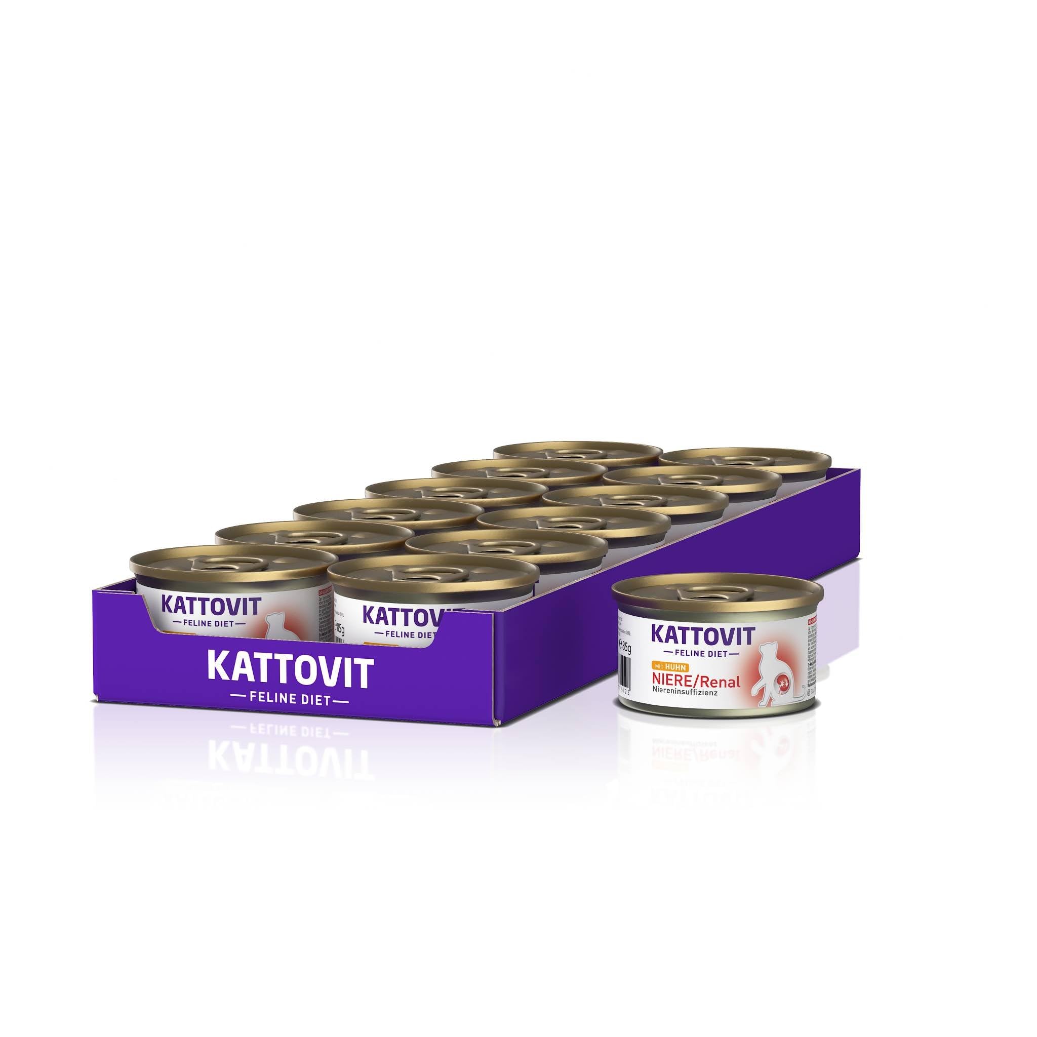 Kattovit - Kidney/Renal Wet Food for Cats | Cat Wet Food to Support Kidney Function for Adult Cats Diet Food as Complete Food in Tin | 12 x 85g Chicken