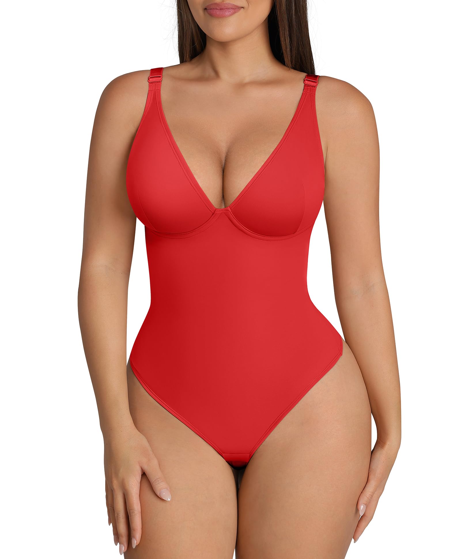 FeelinGirl Shapewear Bodysuits for Women Tummy Control Deep V Neck