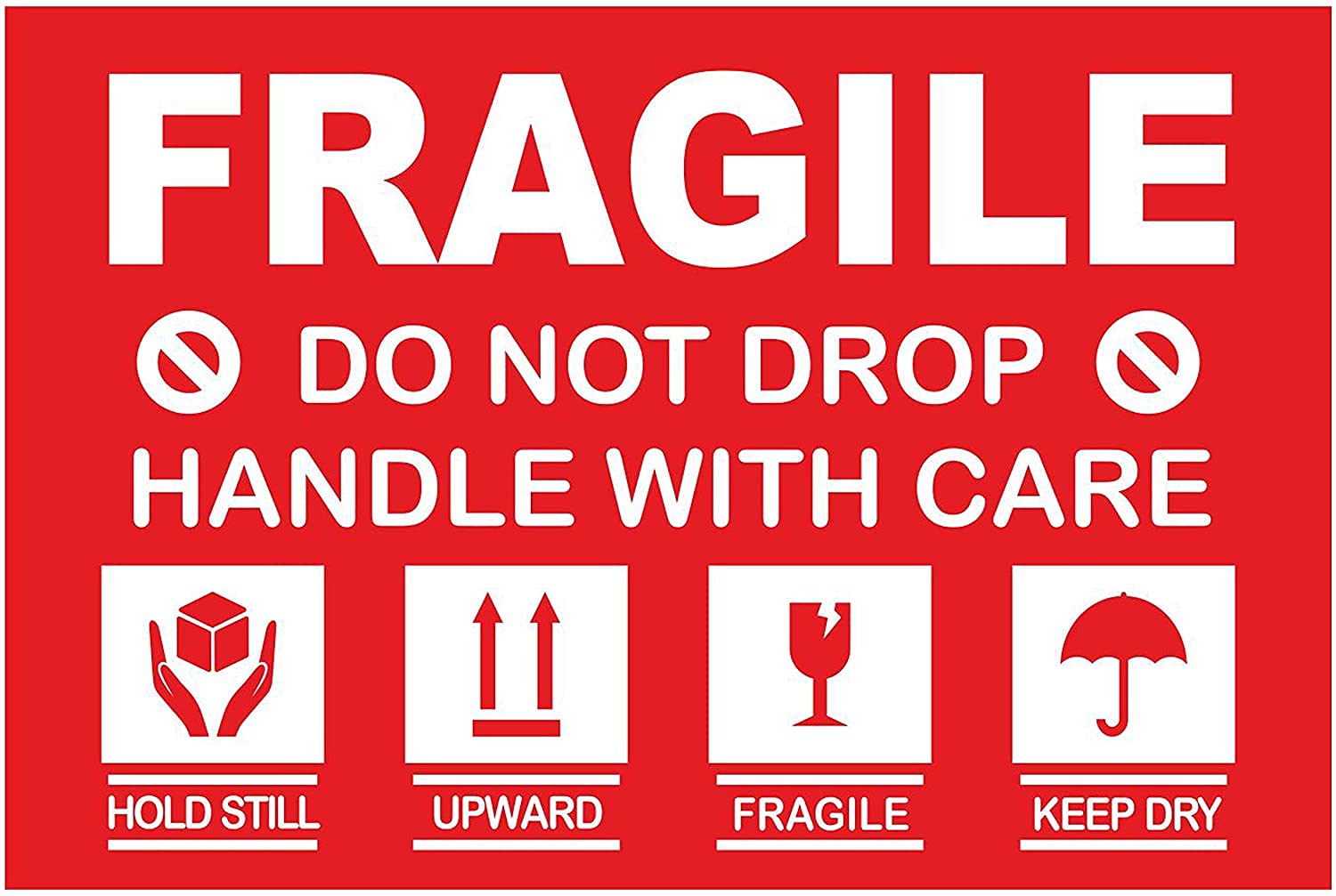 BlackDreams® Fragile Handle with Care Label, 3 x 2 Inch, Self Adhesive Paper, Red (1000)