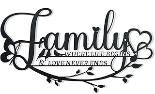 Family Sign Black Metal Wall Art Decor, Oppro Family Where Life Begins L...