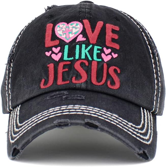 ScarvesMe Women Love Like Jesus Embroidered Vintage Cotton Distressed Baseball Cap Hat