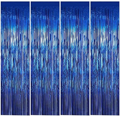 4x Blaue Lametta Vorhänge 1x2m - Glitzer Vorhang Für Party Deko