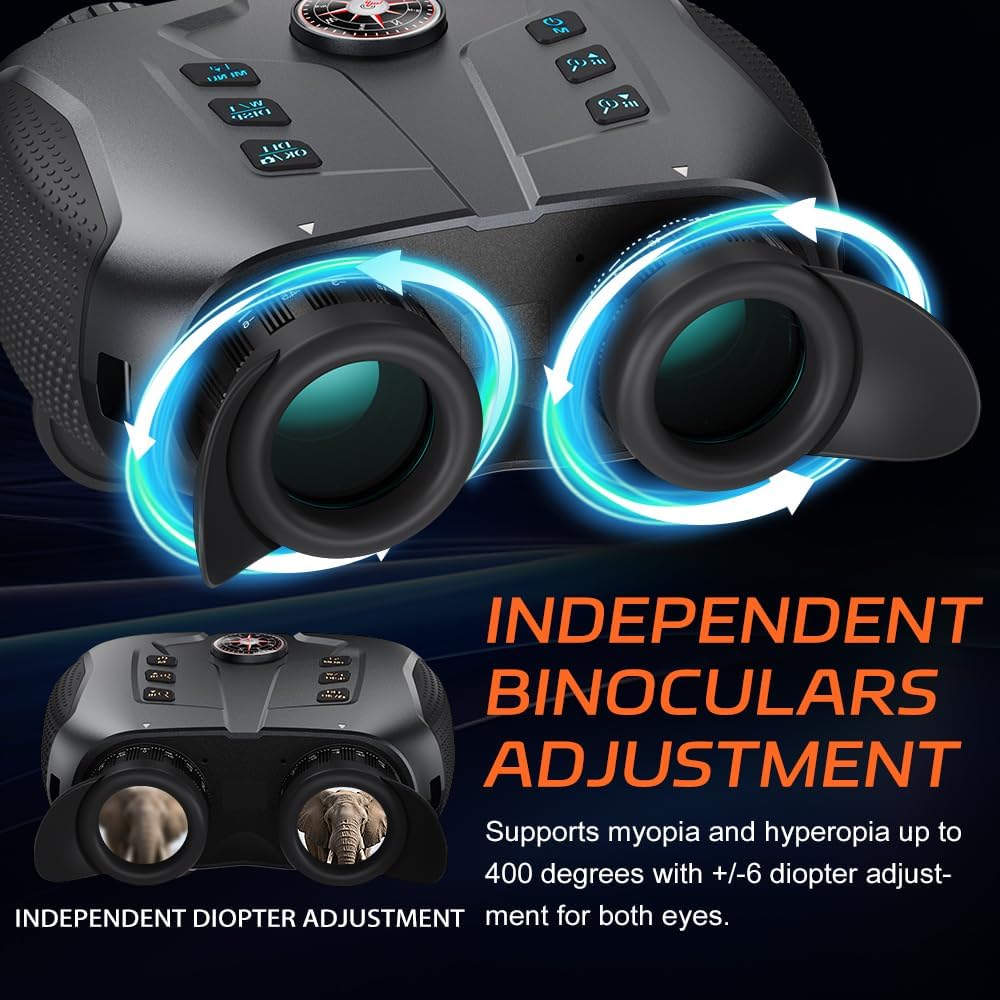 3D VR Night Vision Goggles - Night Vision Binoculars for Adults with Electronic Compass, Rechargeable Binoculars Dual-Lens Diopter Adjustment for Outdoor Enthusiasts and Animal Watchers