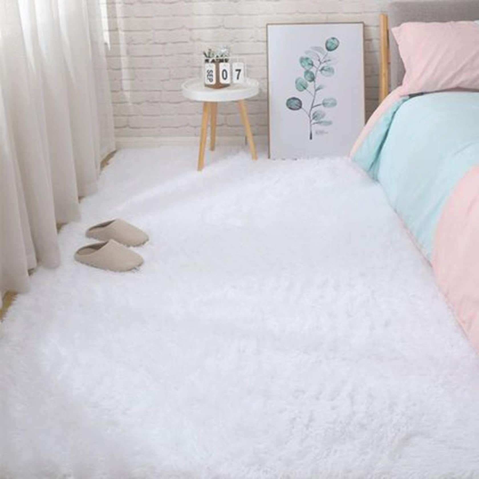 Hochflor 200x300cm Teppich Wohnzimmer Teppiche Modern Outdoor Carpet rutschfeste Unterseite Weiche für Esszimmer oder und Die Küche Cafe Lounge Sofas Usw, Weiß