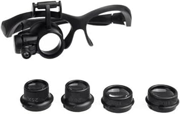10X-25X Monocular Magnifying Glasses with LED Light, 4 Interchangeable Lenses 180 Flip Up Eyewear Loupe, Detachable Headband Magnifier for Watch Repair Jewelry Appraisal Electronic Engraving