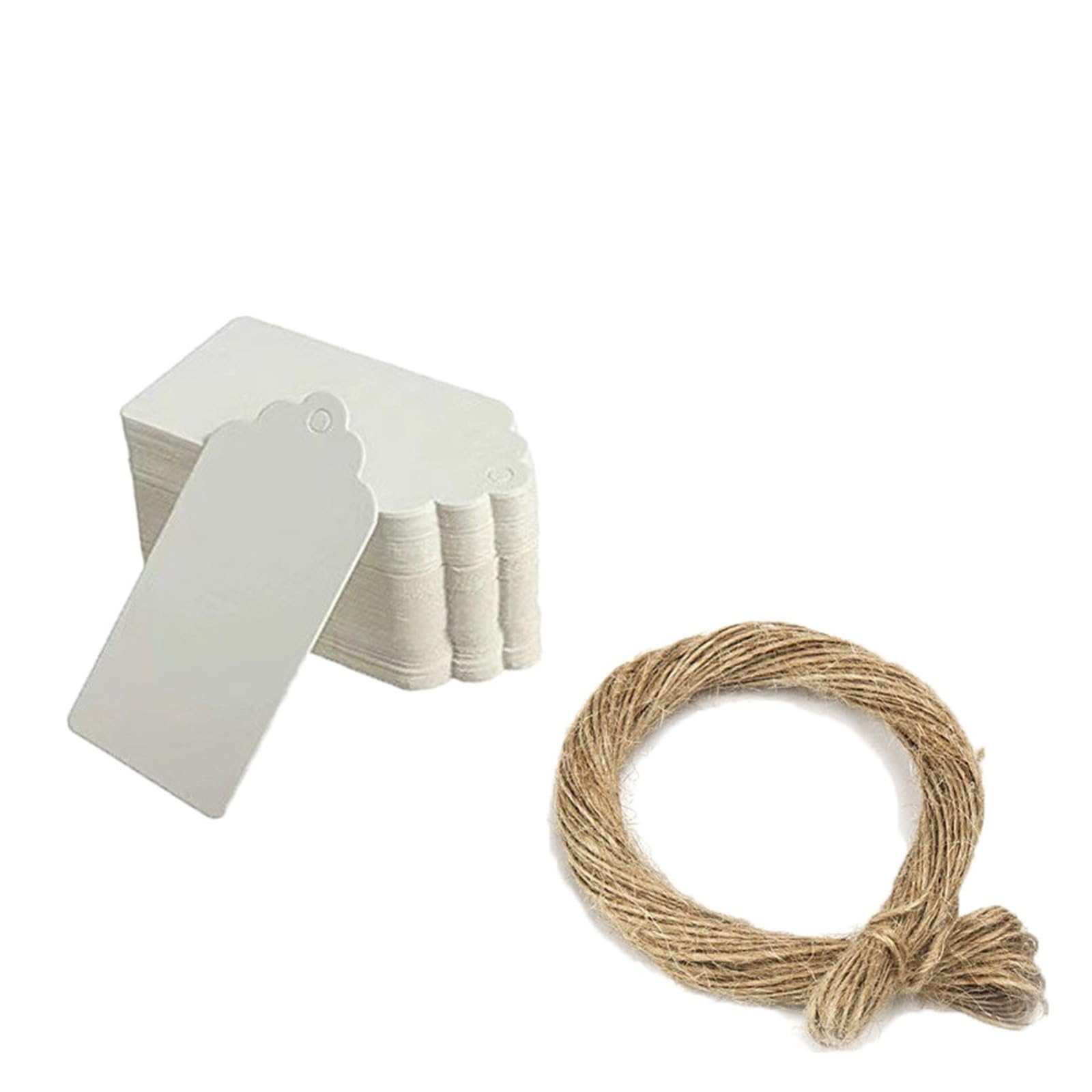 Yeobezn White Rice Tags With String 200Pcs Kraft Paper Tags With Strings Blank Packaging Labels Diy Gift Hang Sewing Birthday Party Box Decoration For Cupcake Stand(White)