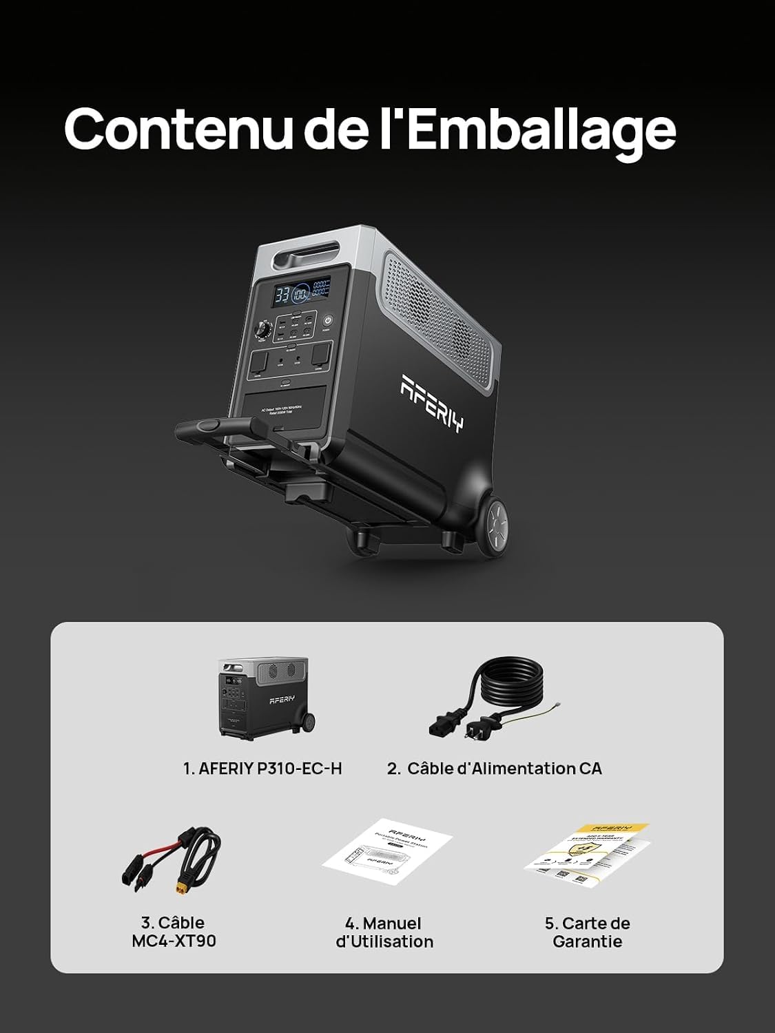 AFERIY P310 Générateur Électrique Portable 3600W avec 400W Panneau Solaire Portable Pliable, Batterie Nomade 3840Wh, UPS, Station Electrique Solaire pour RV/Domestique/Camping-Car/Panne de Courant