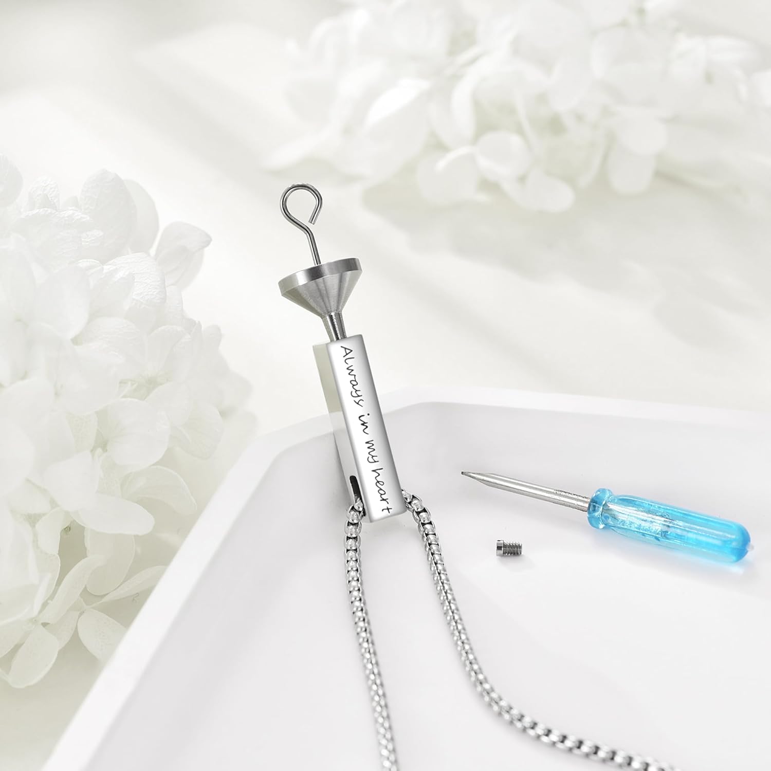 Cremation Urn Necklaces for Ashes Sterling Silver 3D Vertical Bar Memorial Pendant for Loved Ones Keepsake Cremation Jewelry Gifts for Women Men - Image 2