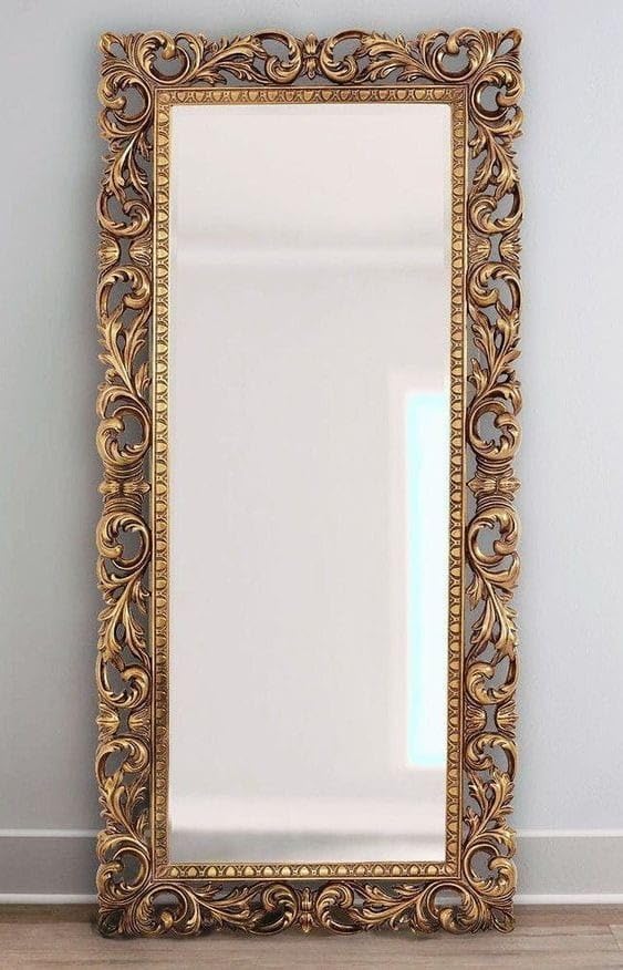 Image of Exquisitely Crafted for Any Glamour Queen Wood Mirror Wood Wall Carving Mirror Frame Antique Color Black Gold 2 X 5 Feet No Mirror Only Frame