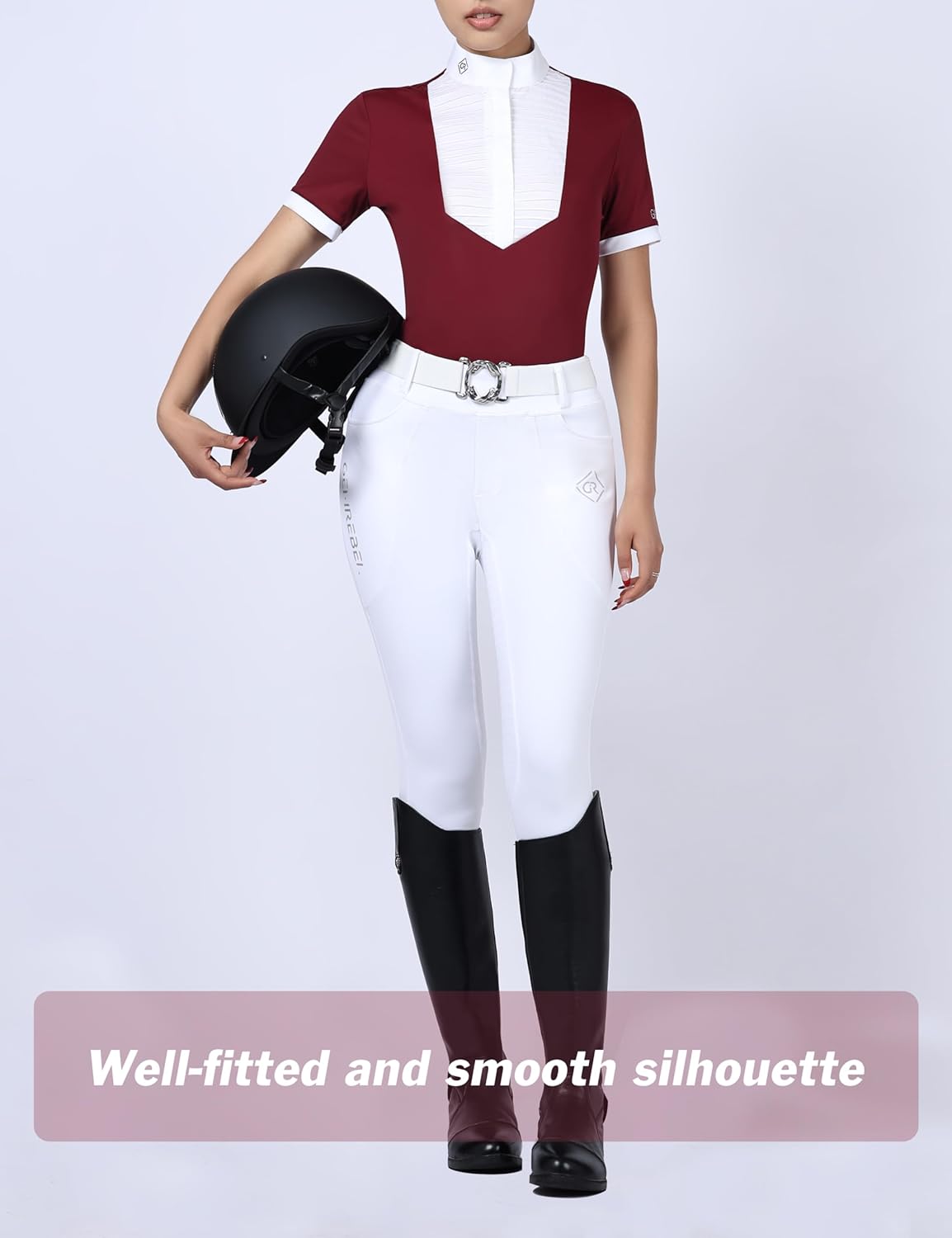 Women’s Short Sleeve Equestrian Show Shirt, Pleated Competition Riding Top - Image 7
