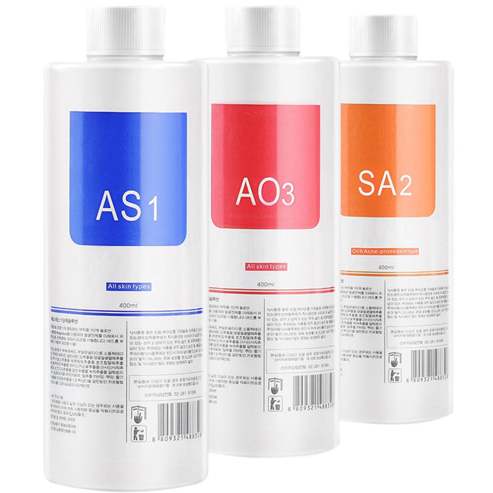Aquafacial Lösungen für Professionelle Aqua Facial Geräte, AS1 SA2 AO3 Aqua Peeling Lösung, Aqua Peeling Serum Gesichtsbehandlung, Reinigend & Peeling – 400 ml (3 Flaschen)